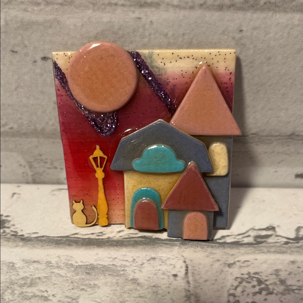 Vintage Colorful House Pins Brooch By Lucinda Yates